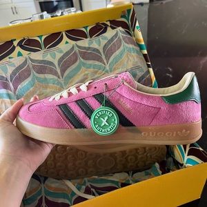 Gucci X Adidas Gazelle pink suede shoes